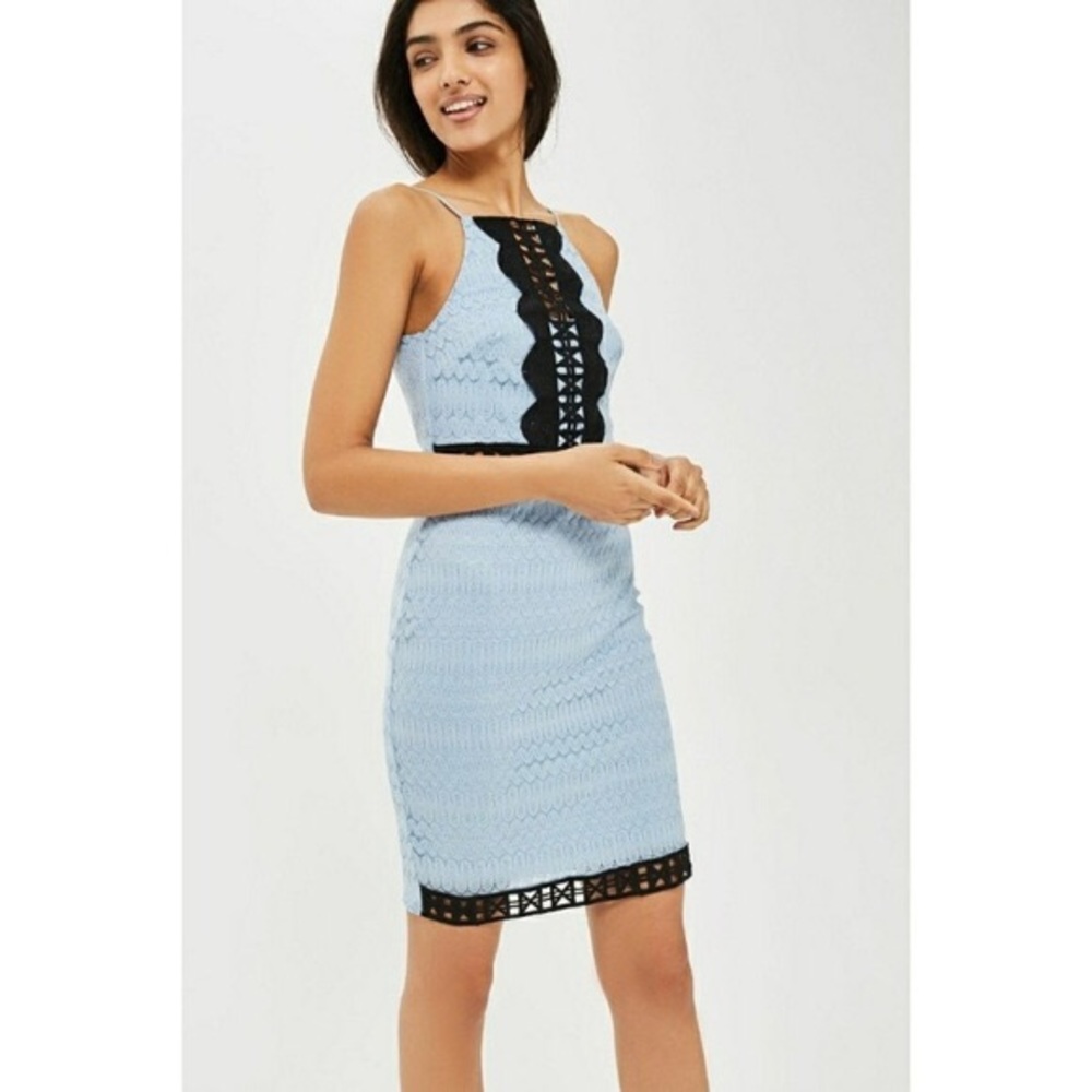 $75 Topshop Blue Lace Crochet Cutout Dress Size 4